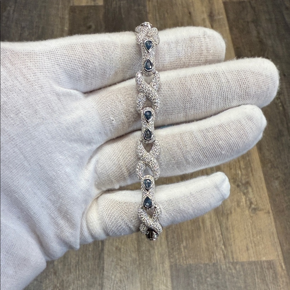Bussdown  Silver Bracelet With White And Blue Vs Moissanite